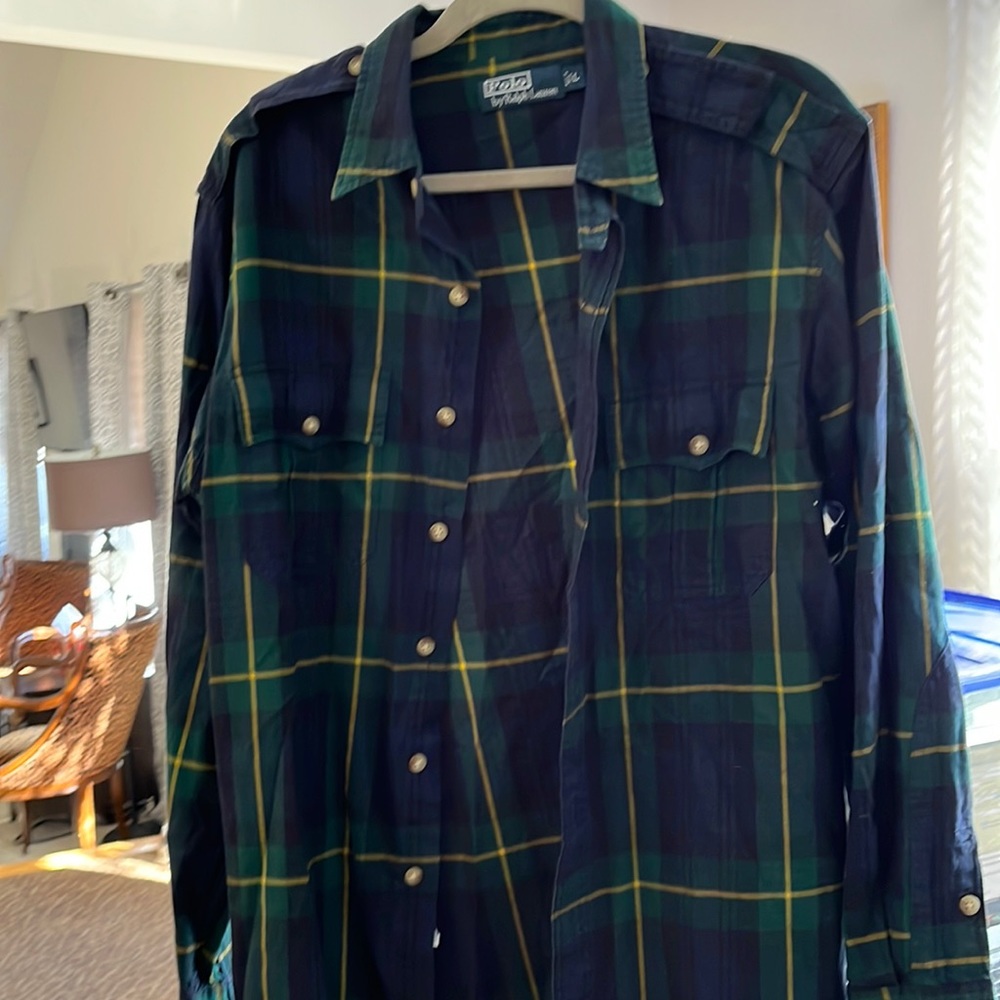 Button down plaid mens polo shirt